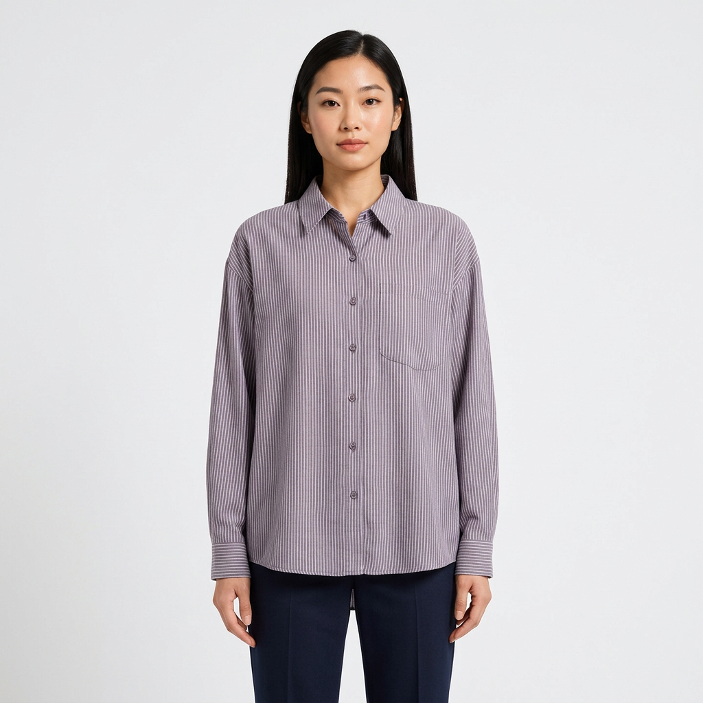 Women’s Linen-Blend Striped Relaxed Button-Down Shirt-Vyana Collective