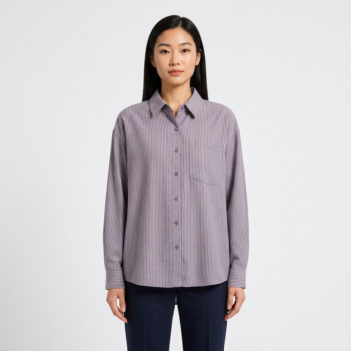 Women’s Linen-Blend Striped Relaxed Button-Down Shirt-Vyana Collective
