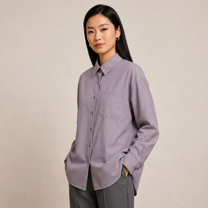 Women’s Linen-Blend Striped Relaxed Button-Down Shirt-Vyana Collective