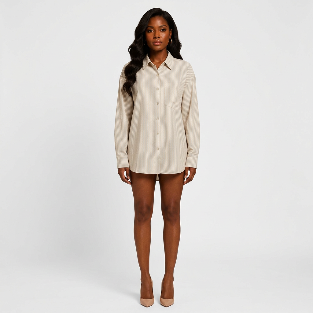 Women’s Linen-Blend Striped Relaxed Button-Down Shirt-Vyana Collective