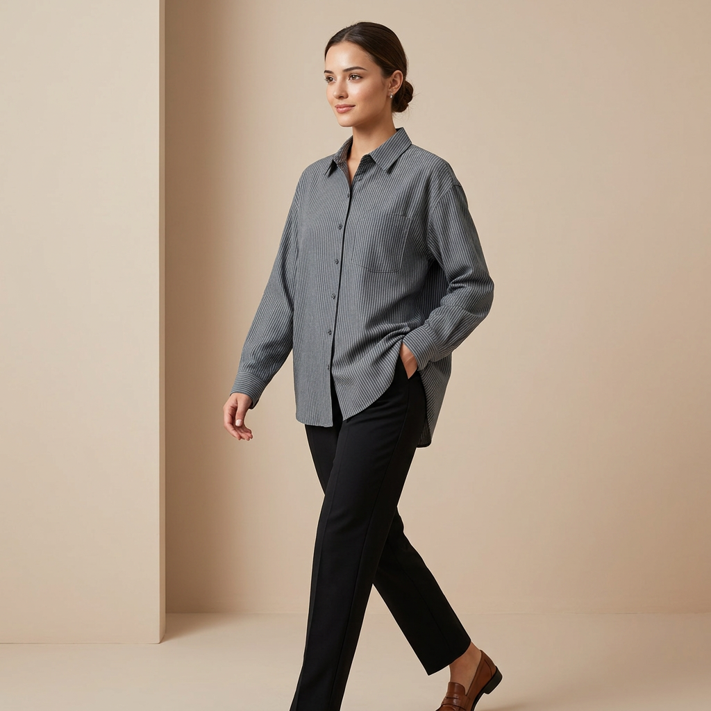 Women’s Linen-Blend Striped Relaxed Button-Down Shirt-Vyana Collective