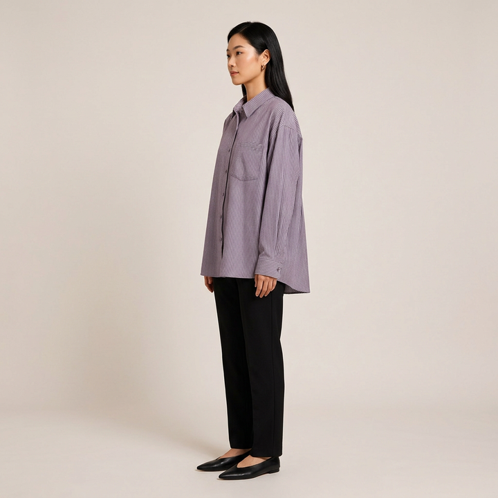 Women’s Linen-Blend Striped Relaxed Button-Down Shirt-Vyana Collective