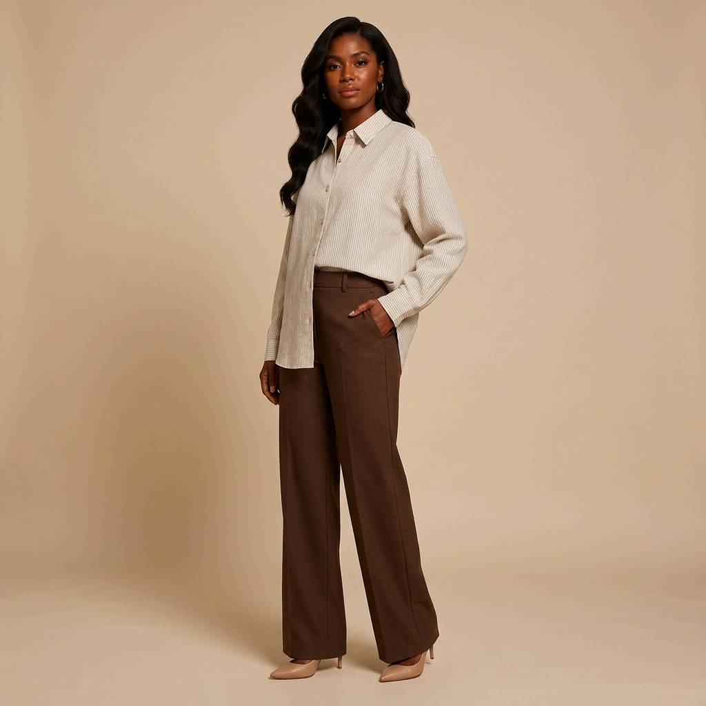 Women’s Linen-Blend Striped Relaxed Button-Down Shirt-Vyana Collective