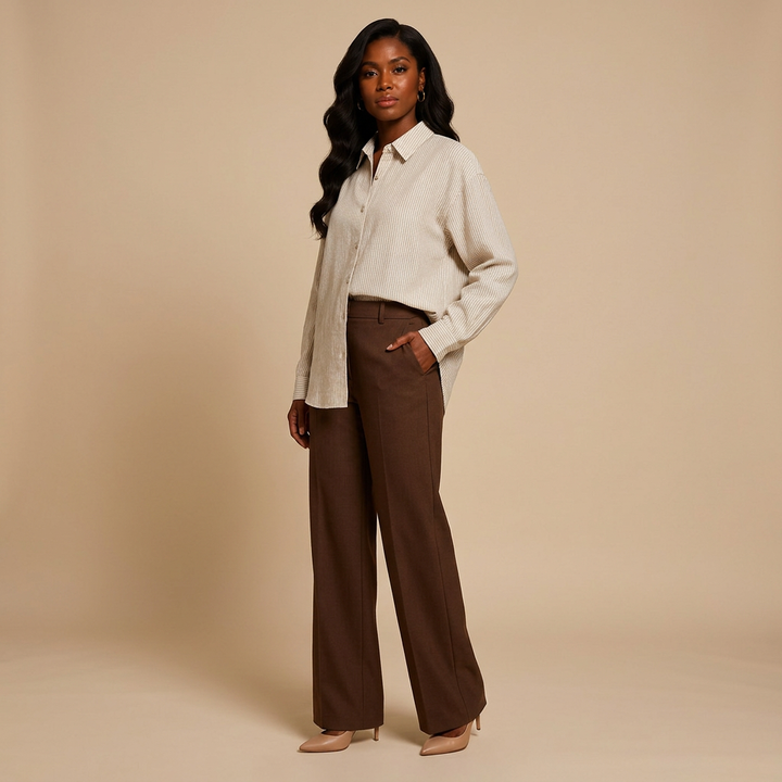 Women’s Linen-Blend Striped Relaxed Button-Down Shirt-Vyana Collective