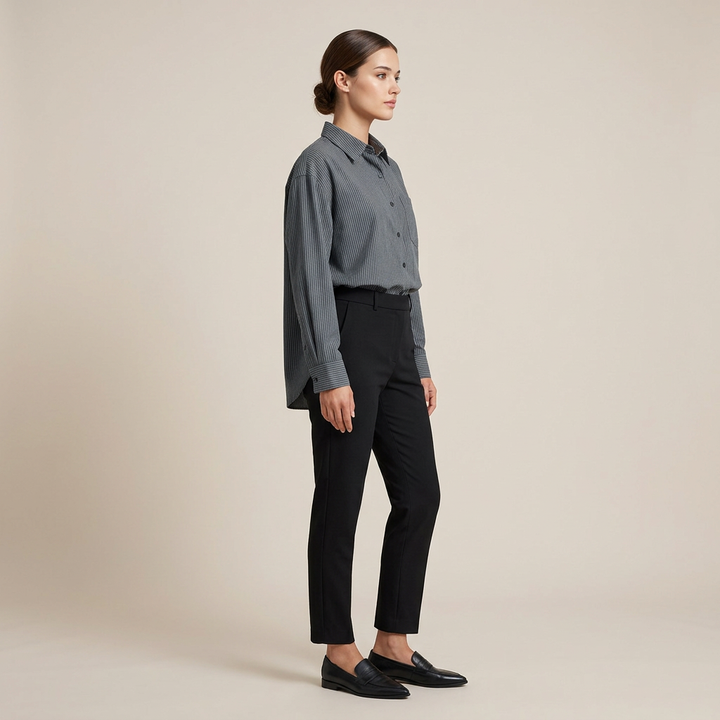 Women’s Linen-Blend Striped Relaxed Button-Down Shirt-Vyana Collective