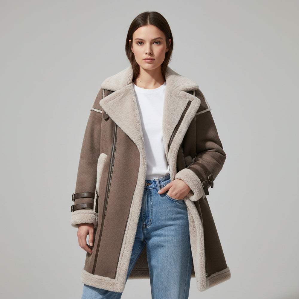 Women's Long Korean Style Lamb Wool Coat for Winter-Vyana Collective