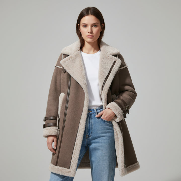 Women's Long Korean Style Lamb Wool Coat for Winter-Vyana Collective