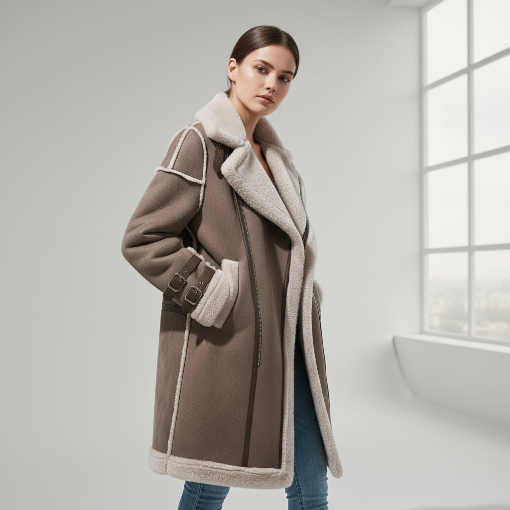 Women's Long Korean Style Lamb Wool Coat for Winter-Vyana Collective