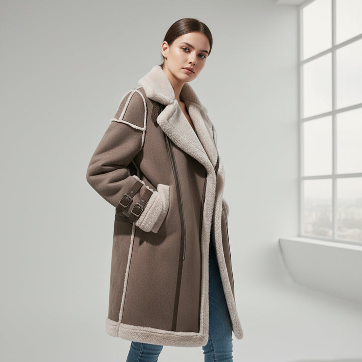 Women's Long Korean Style Lamb Wool Coat for Winter-Vyana Collective