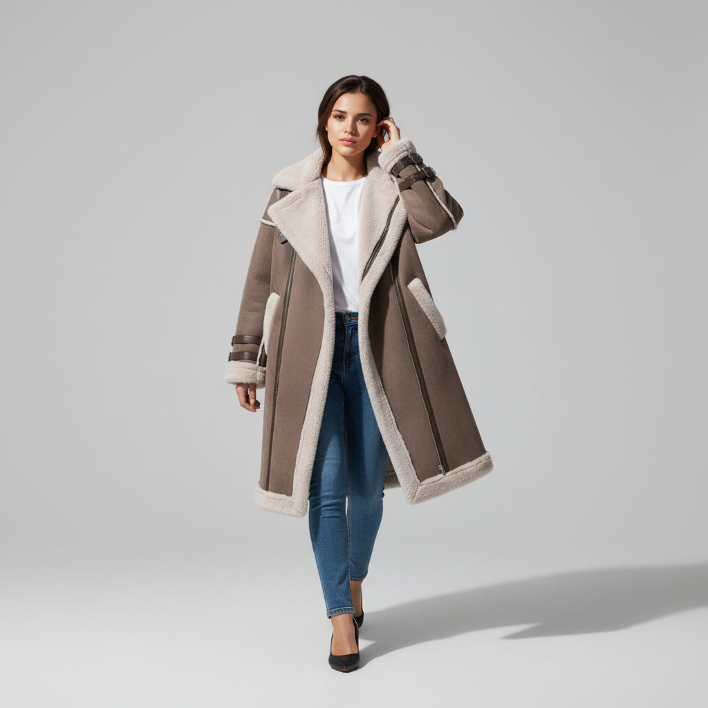 Women's Long Korean Style Lamb Wool Coat for Winter-Vyana Collective