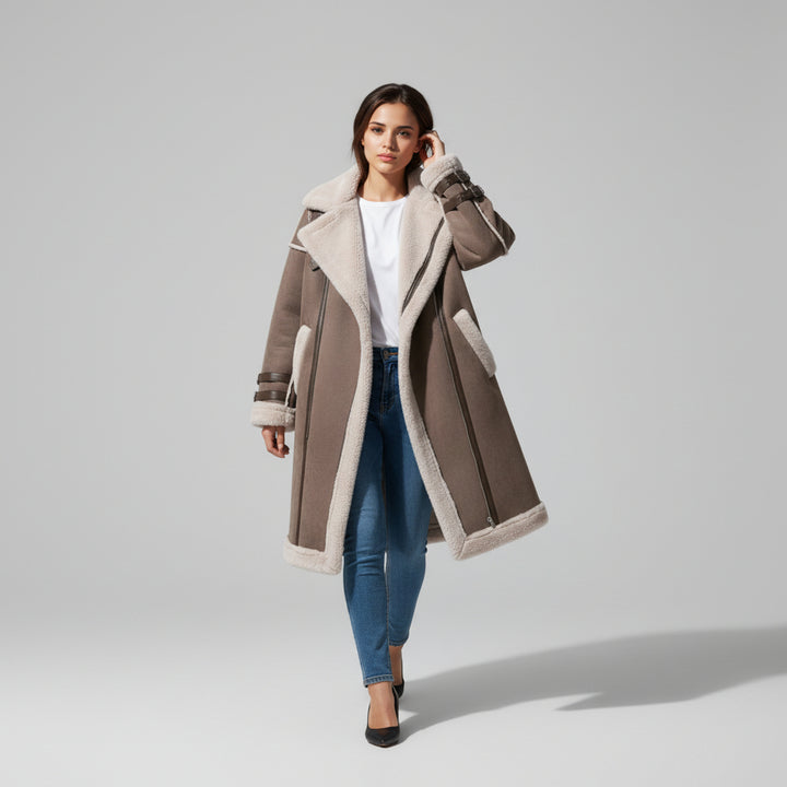 Women's Long Korean Style Lamb Wool Coat for Winter-Vyana Collective