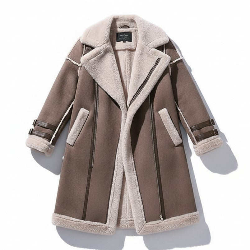 Women's Long Korean Style Lamb Wool Coat for Winter-Vyana Collective