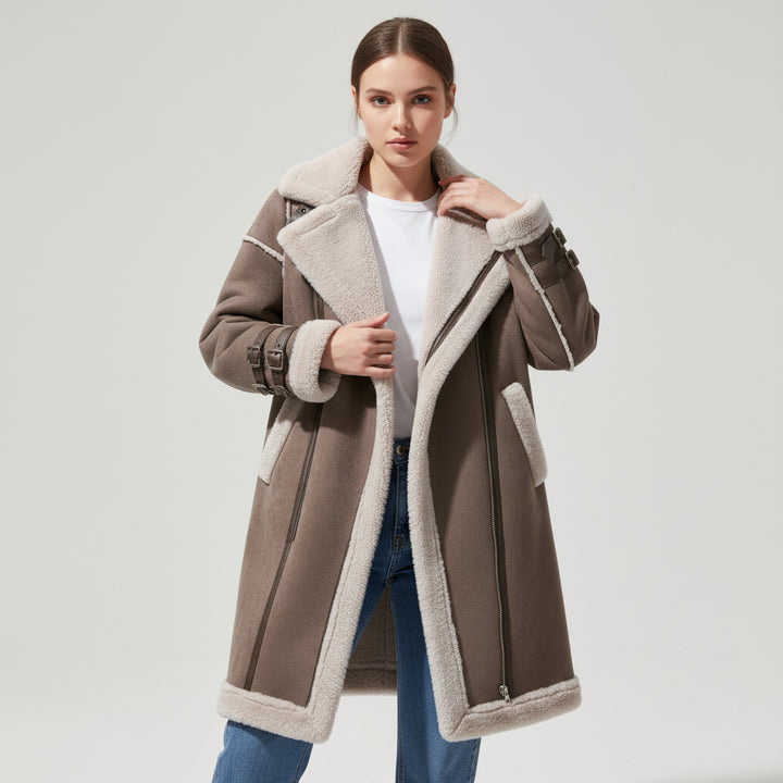 Women's Long Korean Style Lamb Wool Coat for Winter-Vyana Collective