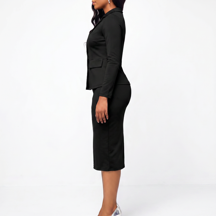 Women’s Long Sleeve Blazer Top and Pencil Skirt Two Piece Set-Vyana Collective