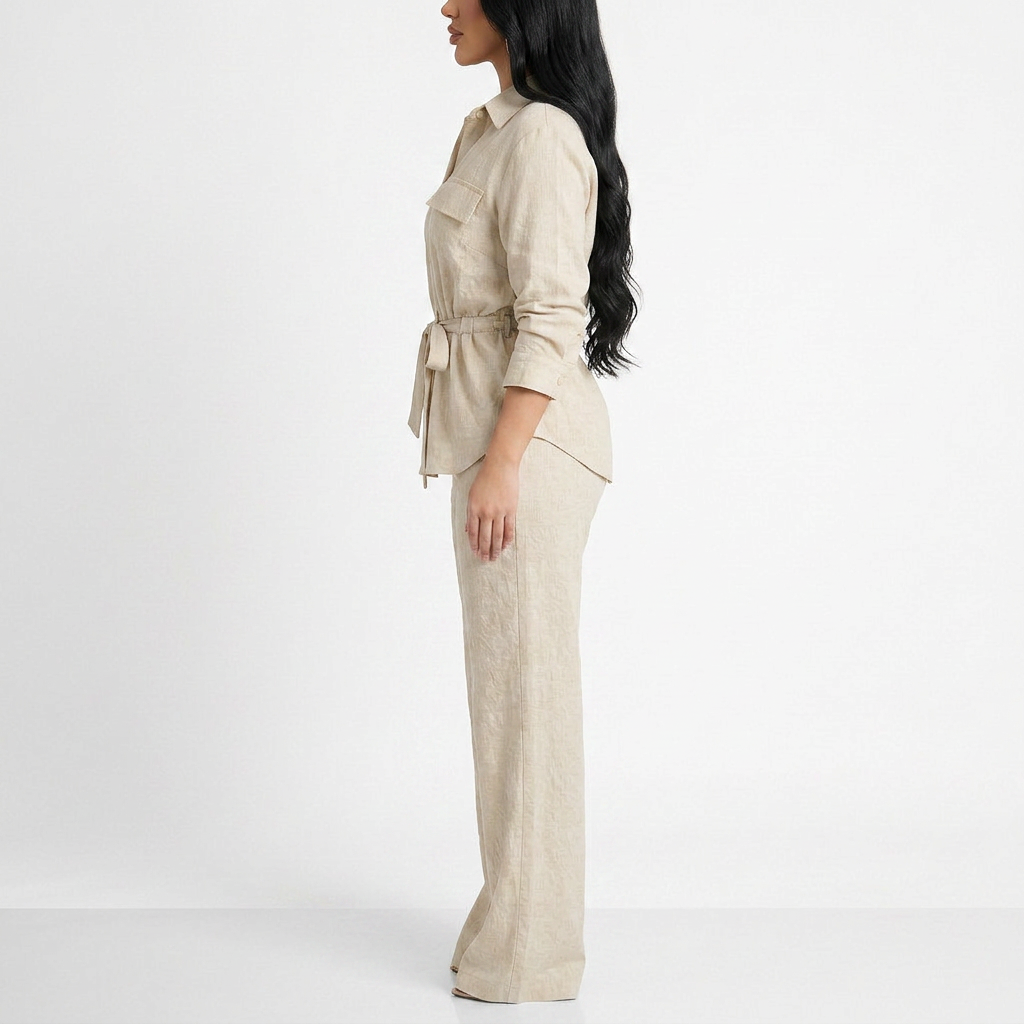 Women’s Long Sleeve Button Up Shirt and Wide Leg Pants Two Piece Set-Vyana Collective