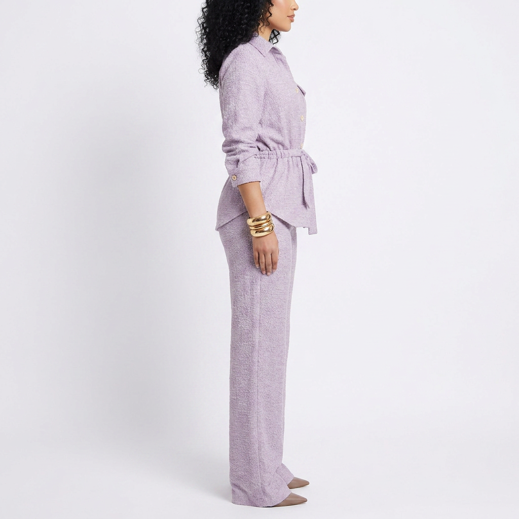 Women’s Long Sleeve Button Up Shirt and Wide Leg Pants Two Piece Set-Vyana Collective