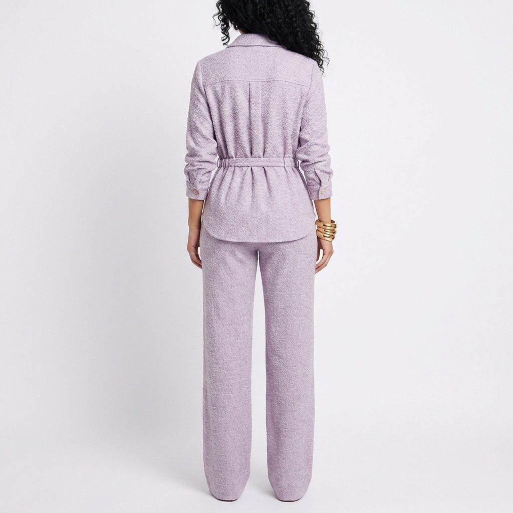 Women’s Long Sleeve Button Up Shirt and Wide Leg Pants Two Piece Set-Vyana Collective