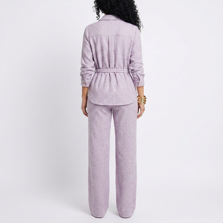 Women’s Long Sleeve Button Up Shirt and Wide Leg Pants Two Piece Set-Vyana Collective