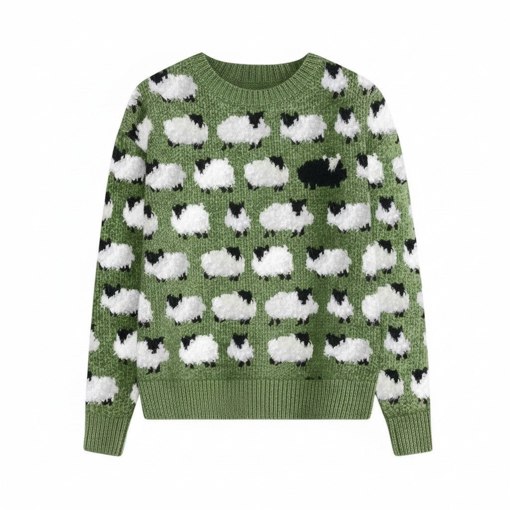 Women’s Long Sleeve Sheep Print Sweatshirt-Vyana Collective