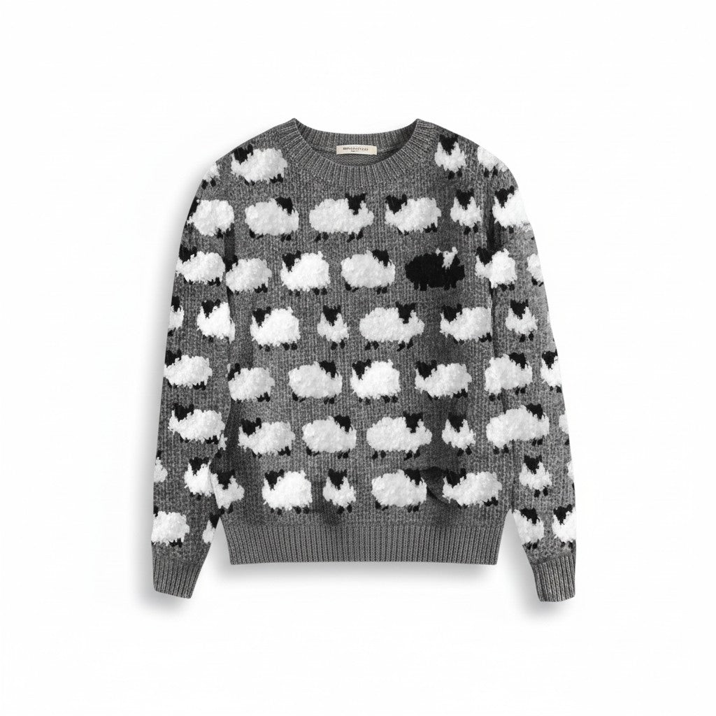 Women’s Long Sleeve Sheep Print Sweatshirt-Vyana Collective