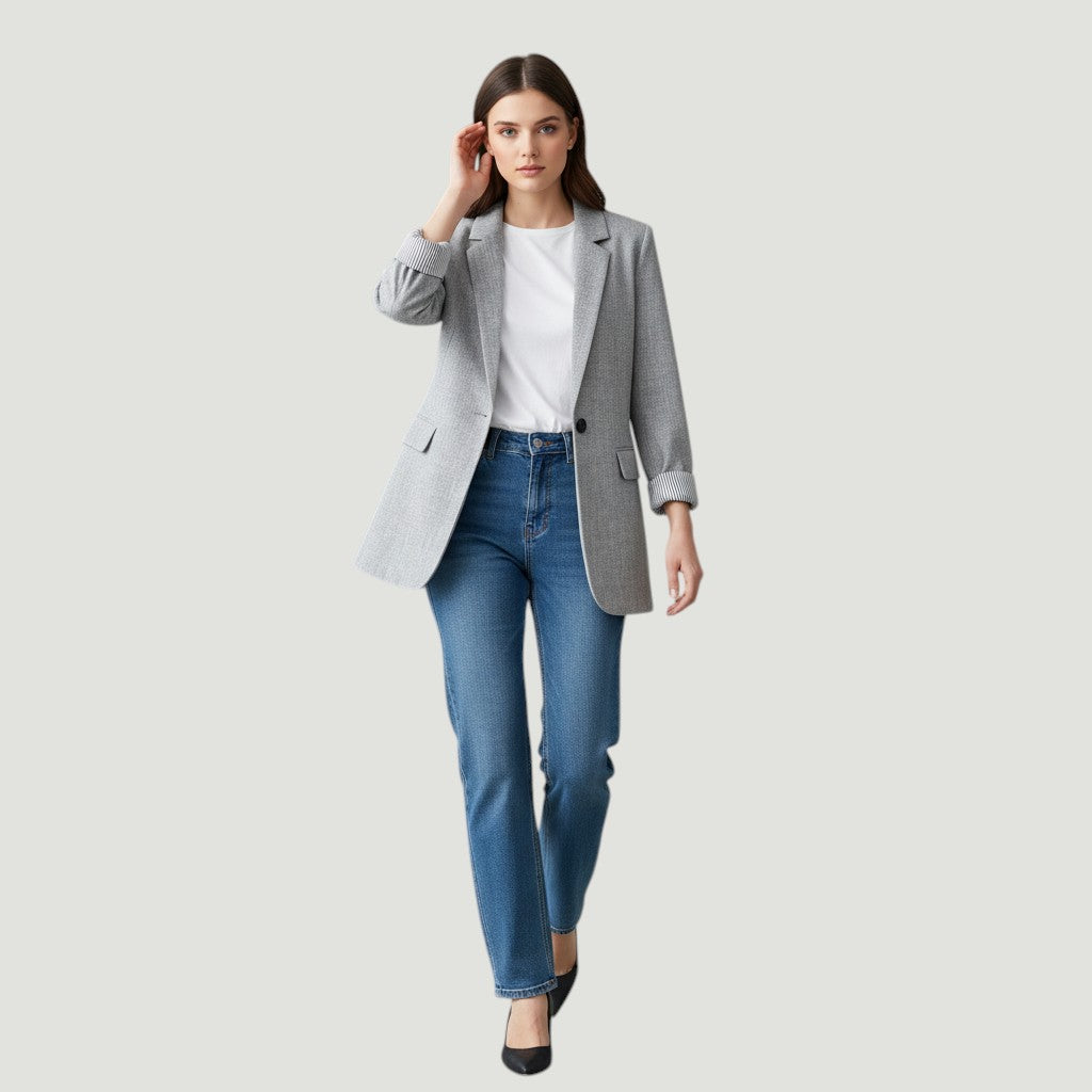 Women's Loose Casual One-Button Blazer Jacket-Vyana Collective