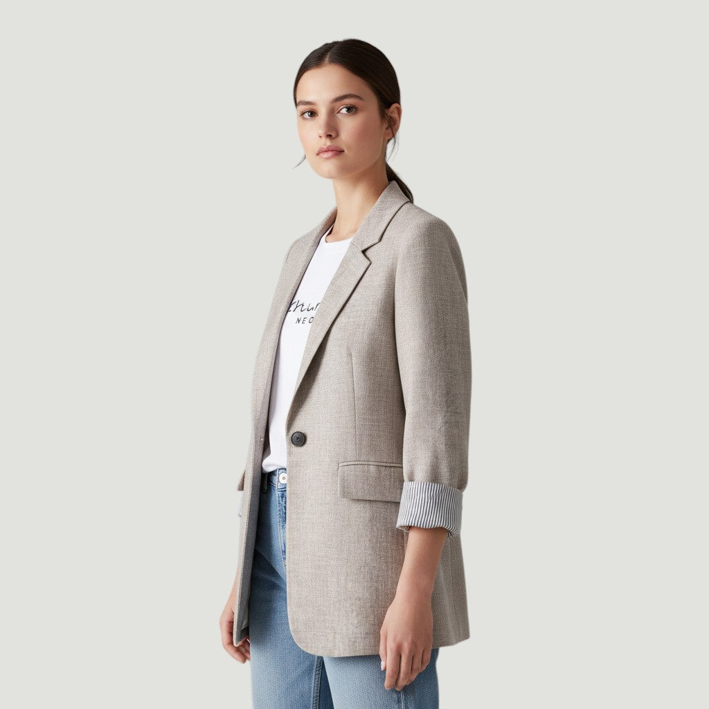 Women's Loose Casual One-Button Blazer Jacket-Vyana Collective