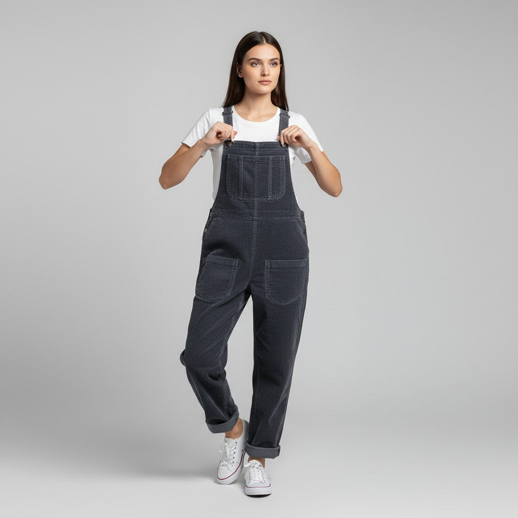 Women's Loose Fit Corduroy Overalls-Vyana Collective