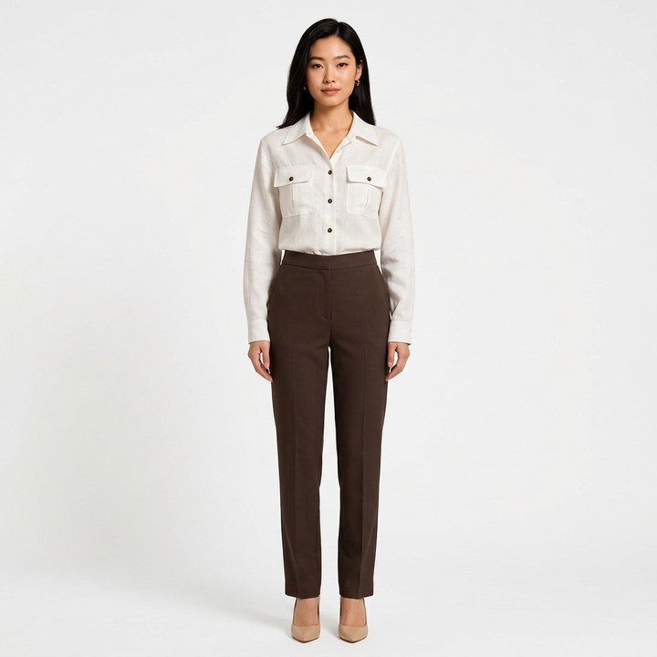 Women’s Lyocell-Linen Utility Button-Down Shirt with Flap Pockets-Vyana Collective