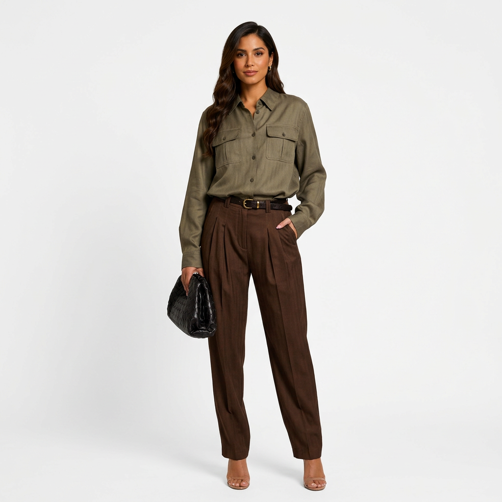 Women’s Lyocell-Linen Utility Button-Down Shirt with Flap Pockets-Vyana Collective