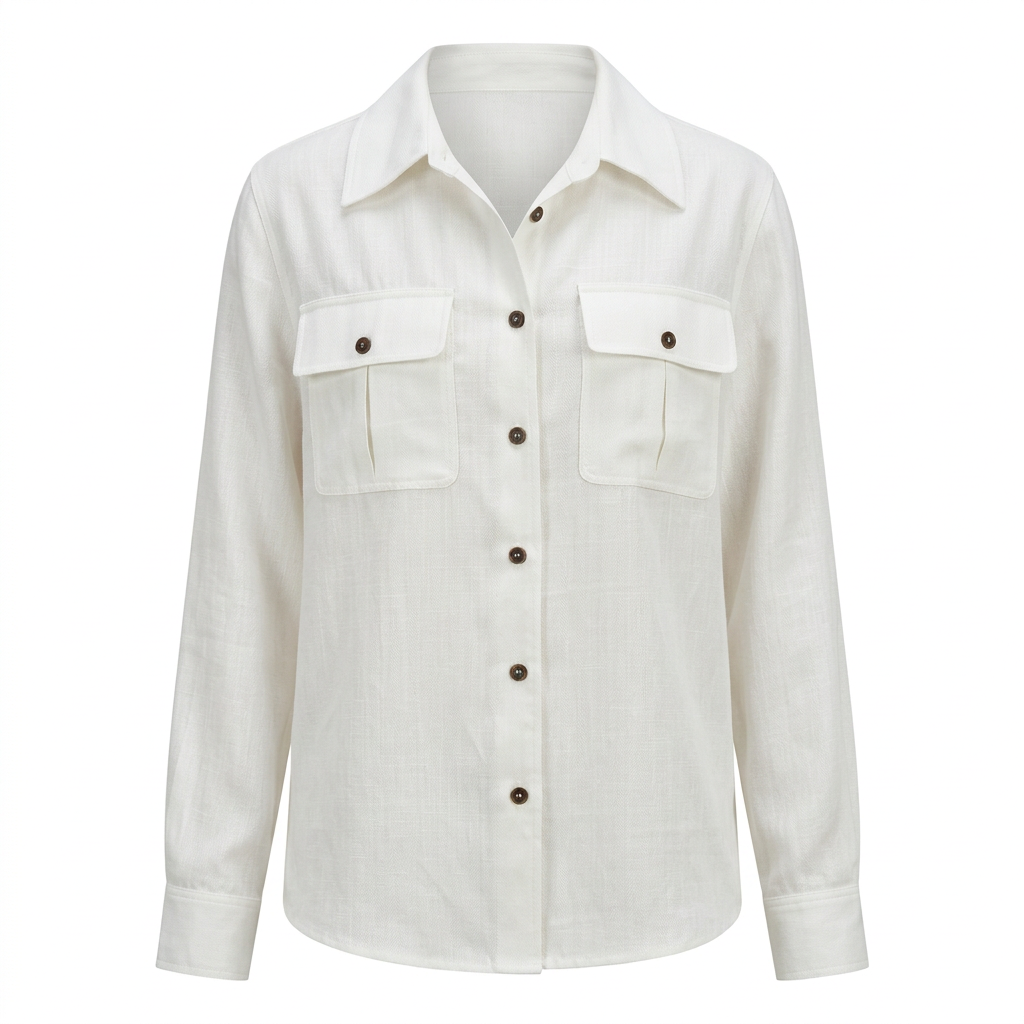 Women’s Lyocell-Linen Utility Button-Down Shirt with Flap Pockets-Vyana Collective