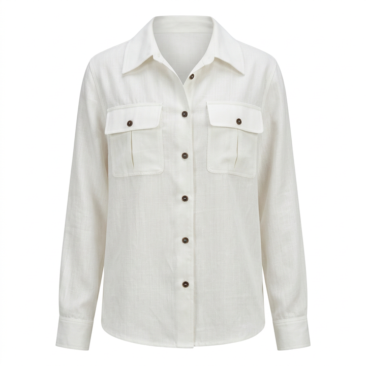 Women’s Lyocell-Linen Utility Button-Down Shirt with Flap Pockets-Vyana Collective