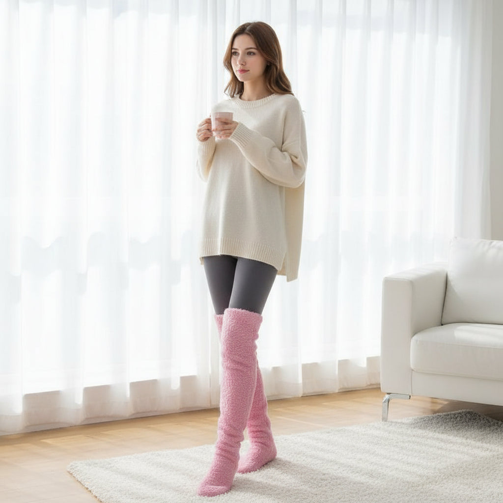 Women’s Over-Knee High Fuzzy Socks-Vyana Collective