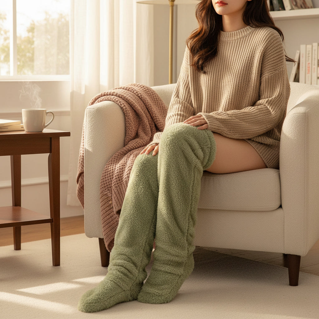 Women’s Over-Knee High Fuzzy Socks-Vyana Collective