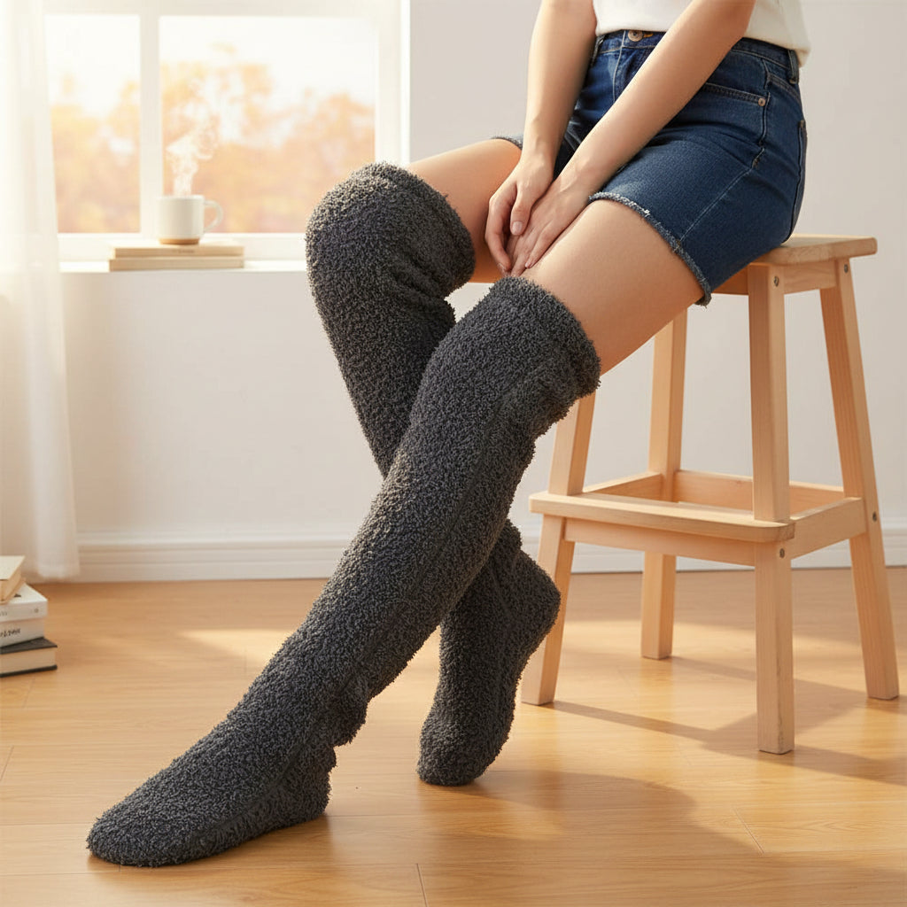Women’s Over-Knee High Fuzzy Socks-Vyana Collective