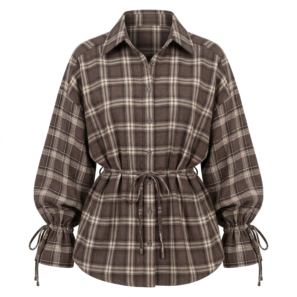 Women’s Plaid Belted Long Sleeve Shirt Jacket-Vyana Collective