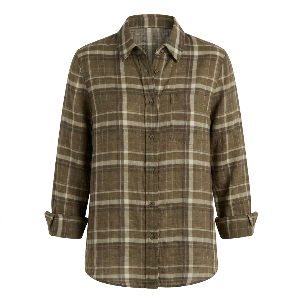 Women’s Pure Ramie Plaid Relaxed Button-Down Shirt-Vyana Collective