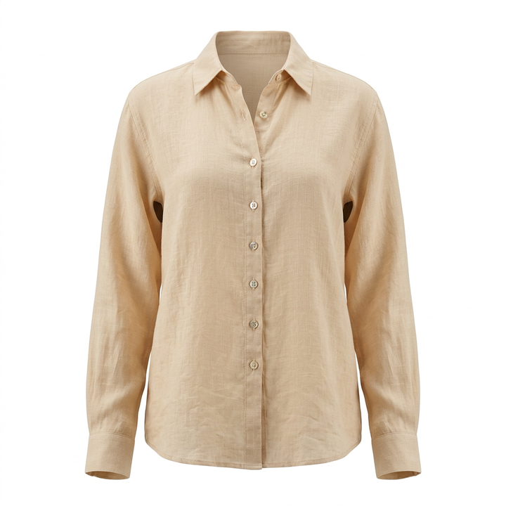 Women’s Pure Ramie V-Neck Relaxed Button-Down Blouse-Vyana Collective