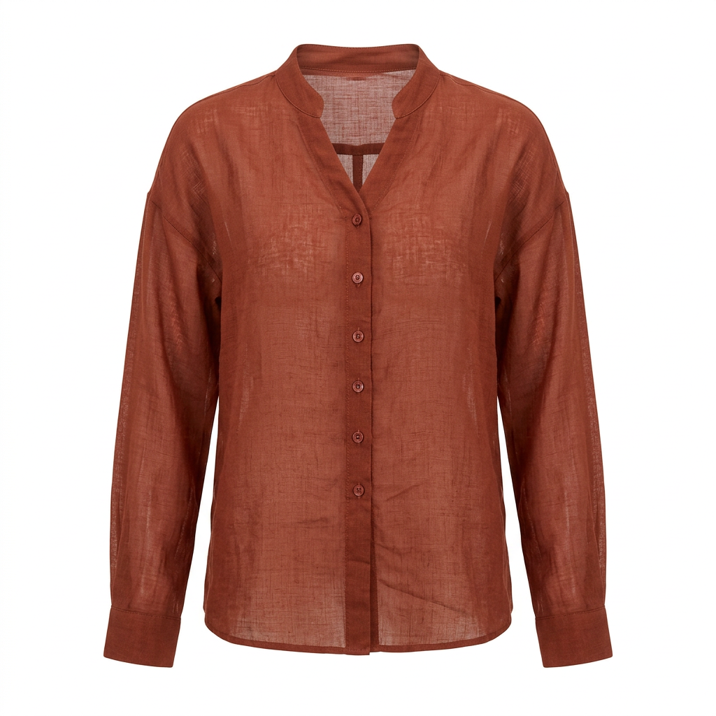 Women’s Pure Ramie V-Neck Relaxed Button-Down Blouse-Vyana Collective