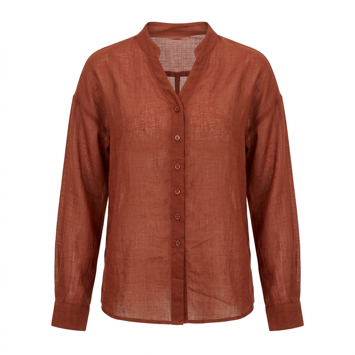 Women’s Pure Ramie V-Neck Relaxed Button-Down Blouse-Vyana Collective