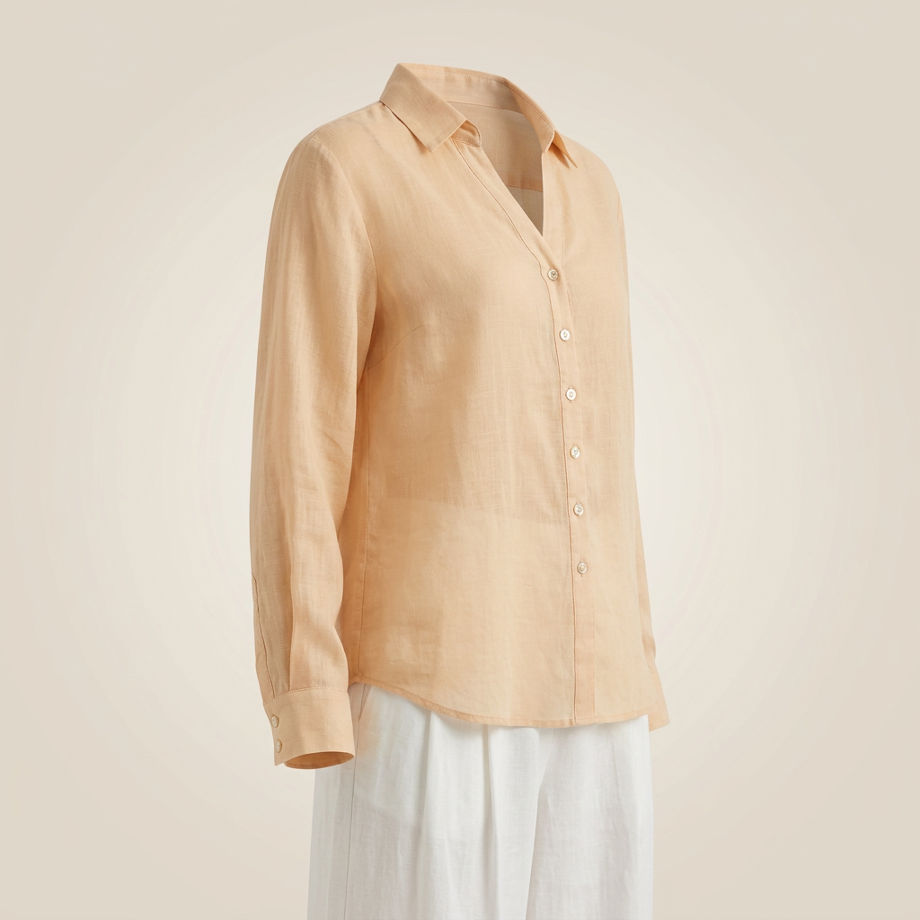 Women’s Pure Ramie V-Neck Relaxed Button-Down Blouse-Vyana Collective