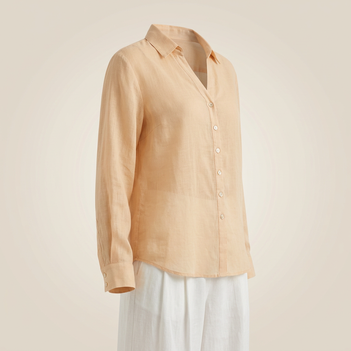 Women’s Pure Ramie V-Neck Relaxed Button-Down Blouse-Vyana Collective