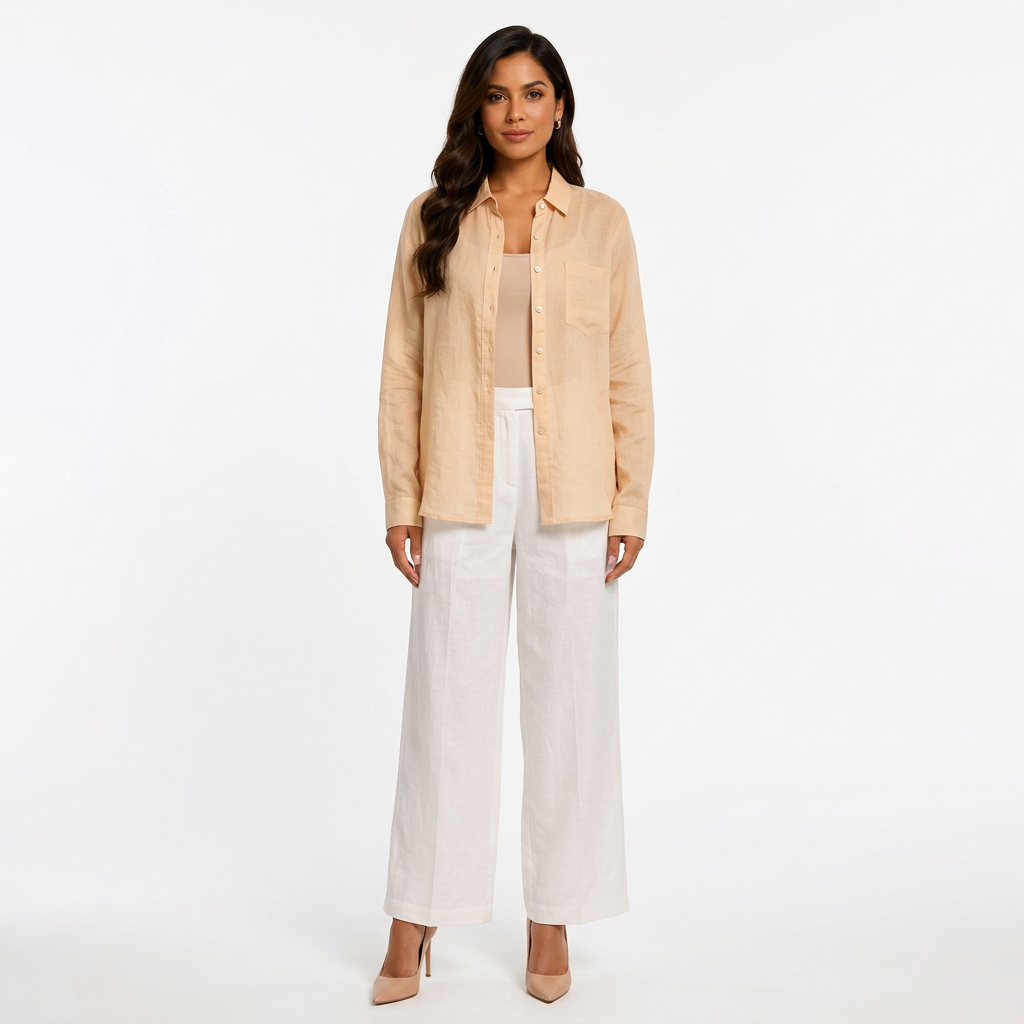 Women’s Pure Ramie V-Neck Relaxed Button-Down Blouse-Vyana Collective
