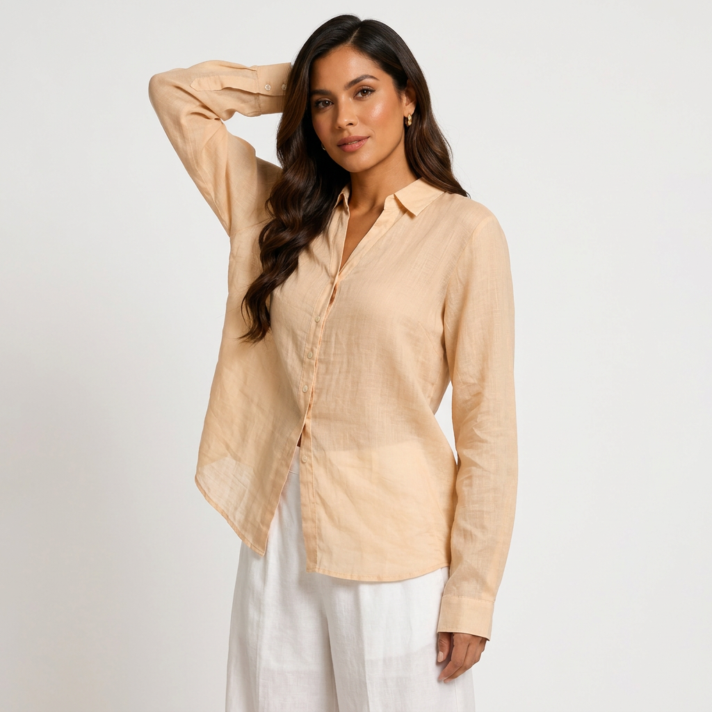 Women’s Pure Ramie V-Neck Relaxed Button-Down Blouse-Vyana Collective