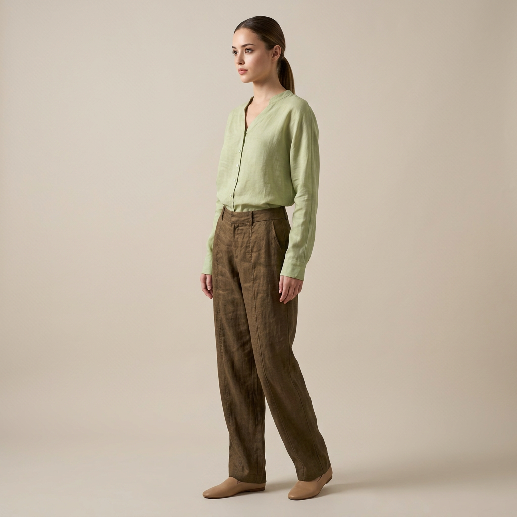 Women’s Pure Ramie V-Neck Relaxed Button-Down Blouse-Vyana Collective