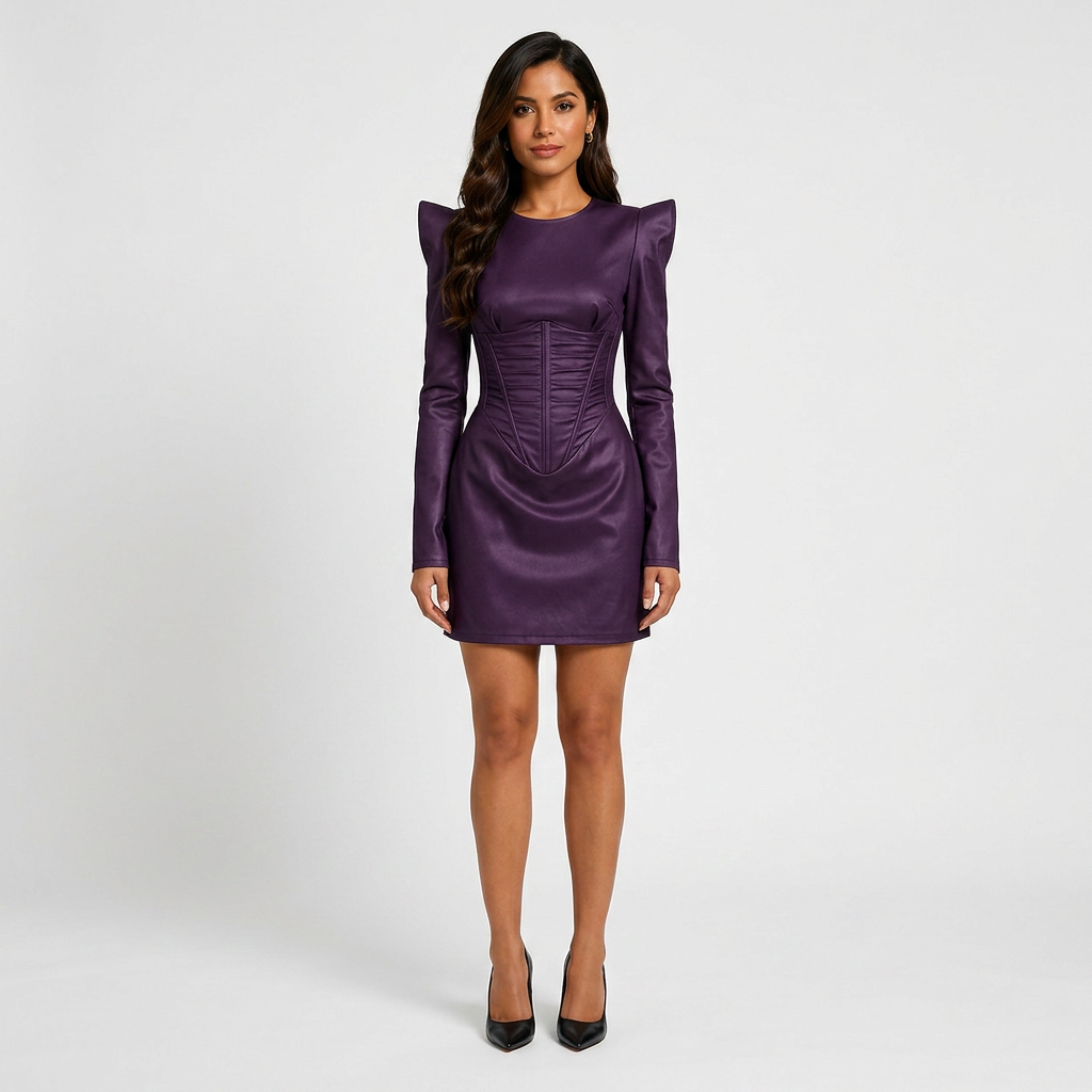 Women's Purple Structured Shoulder Corset Mini Dress-Vyana Collective