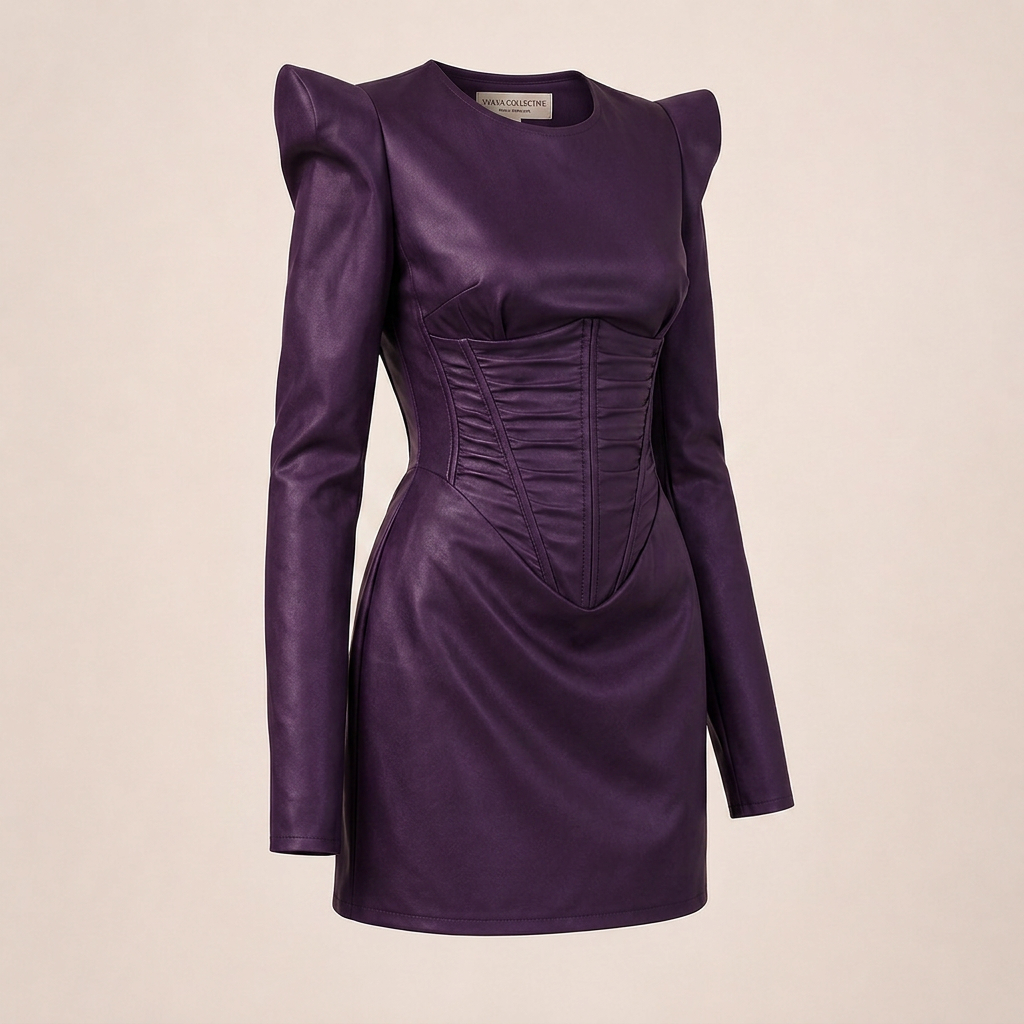 Women's Purple Structured Shoulder Corset Mini Dress-Vyana Collective