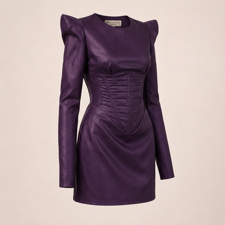 Women's Purple Structured Shoulder Corset Mini Dress-Vyana Collective