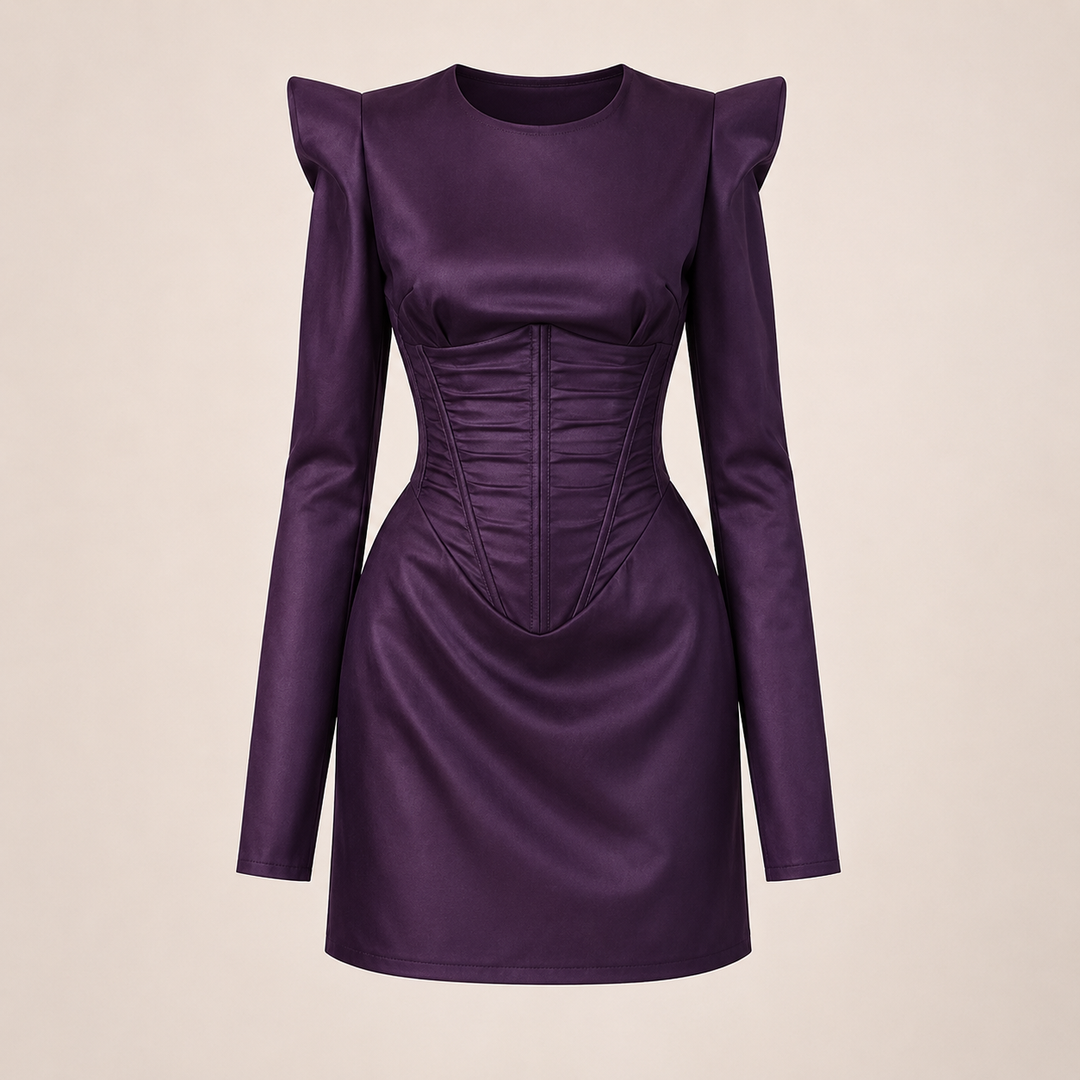 Women's Purple Structured Shoulder Corset Mini Dress-Vyana Collective