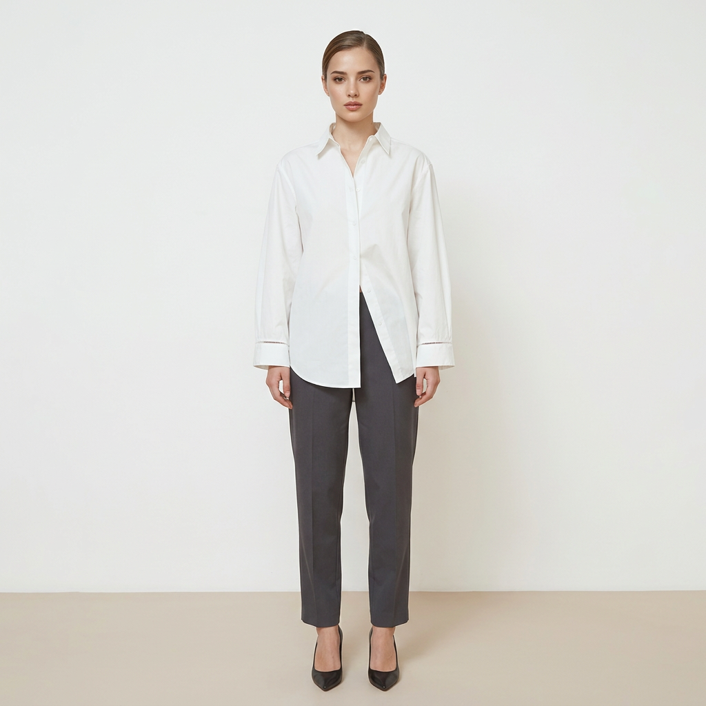 Women’s Relaxed Pure Cotton Button-Down Shirt with Ladder-Stitch Detail-Vyana Collective