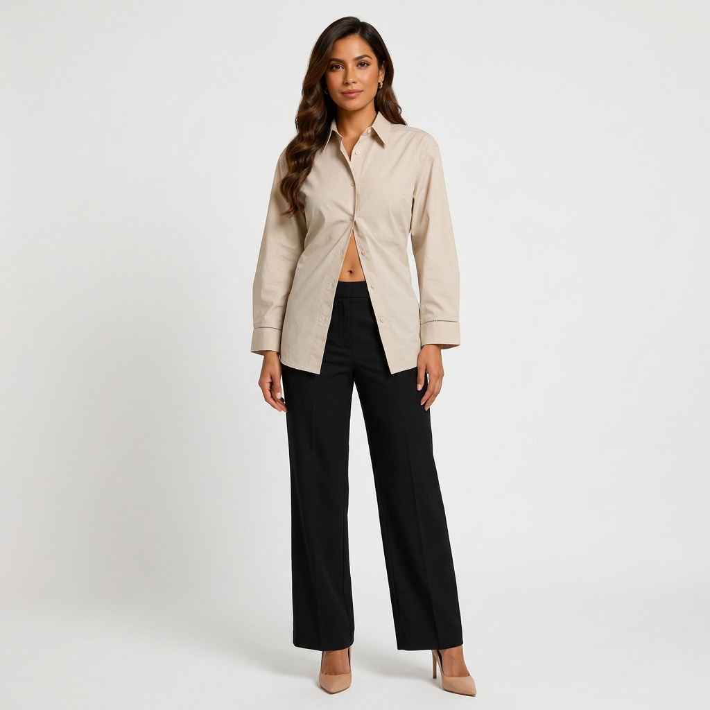 Women’s Relaxed Pure Cotton Button-Down Shirt with Ladder-Stitch Detail-Vyana Collective